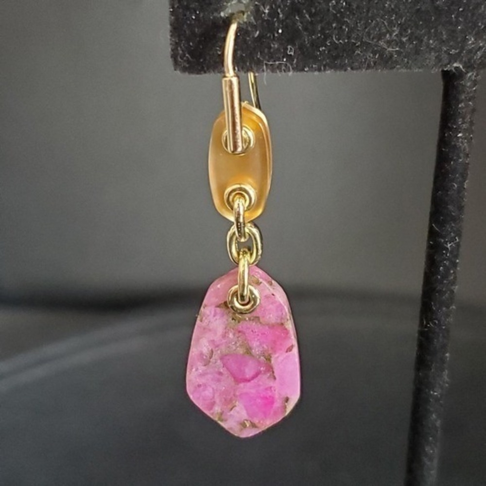 Kendra Scott Magenta Jade Gold Plated Dangle Drop Earrings Boho Gift Retired - Picture 6 of 7